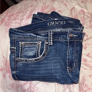 Grace in LA Women’s Swirls & Sequins Bootcut Jeans